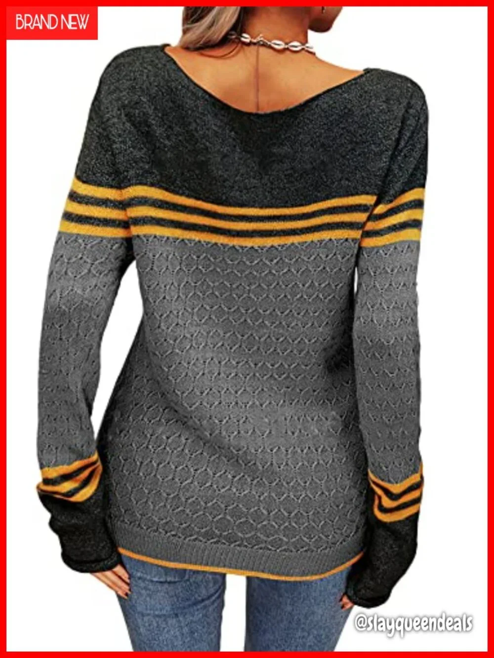 Colorblock Striped Lightweight Crewneck Pullover Sweater